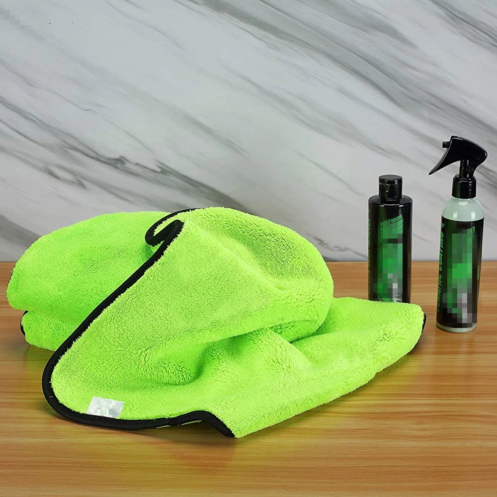 Super Plush 40X40cm 1200GSM Green Composited Microfibre Coral Fleece Cloth Microfiber Absorbent Car Cleaning Towel Bulk Cloth Car Dry Wash Wipes