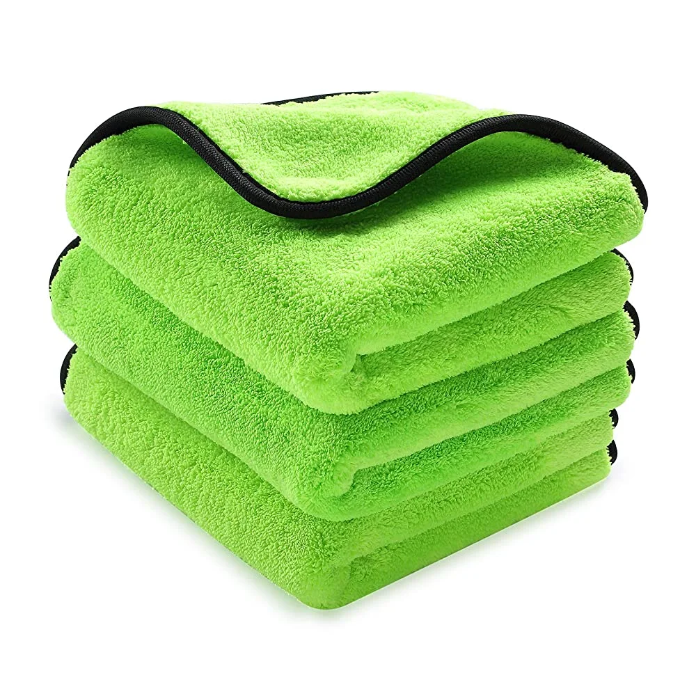 Super Plush 40X40cm 1200GSM Green Composited Microfibre Coral Fleece Cloth Microfiber Absorbent Car Cleaning Towel Bulk Cloth Car Dry Wash Wipes