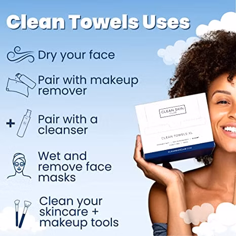 Clean Skin Clean Towels XL, Biobased Face Towel, Disposable Face Towelette, Facial Washcloth, Makeup Remover Dry Wipes, Ultra Soft, 50 CT, 1 Pack